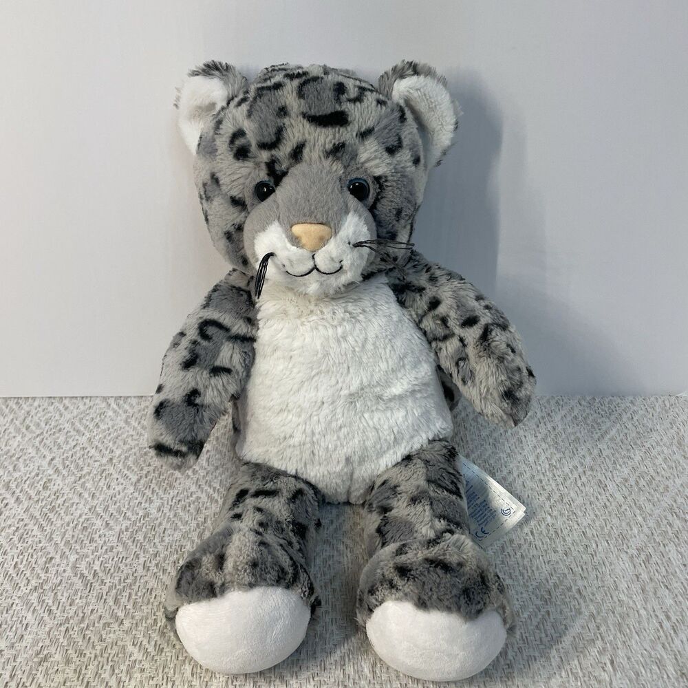 Build A Bear Workshop Gray White Snow Leopard Plush 16" Stuffed Animal Toy 2015